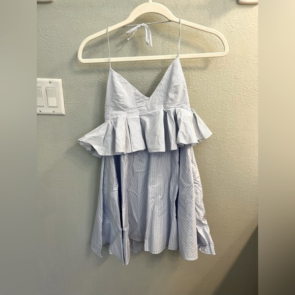 Zara poplin tiered dress - blue and white stripes halter dress NWT size xs - Picture 2 of 6
